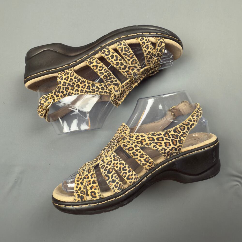 Clarks Leopard Print Slingback Sandals 6 XW Comfort